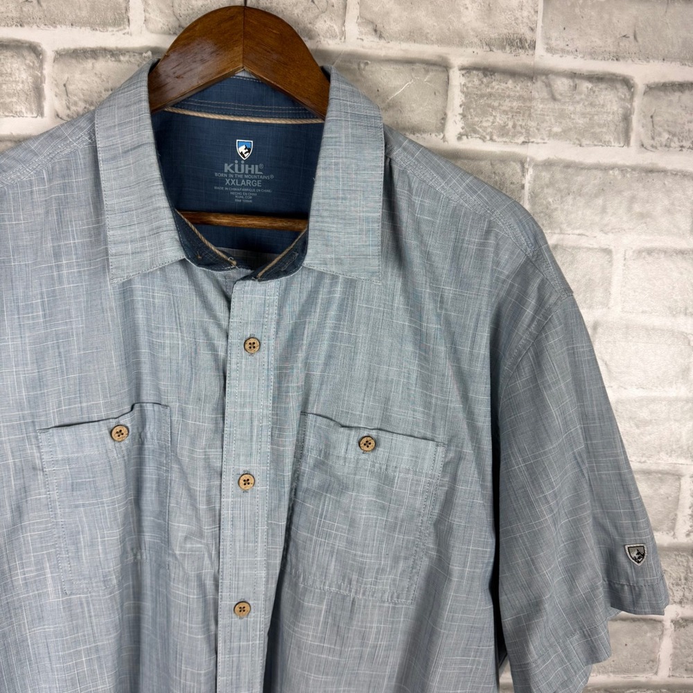 Kuhl Mens XXL Short Sleeve Button Down Shirt Blue Textured Slub Style 7259